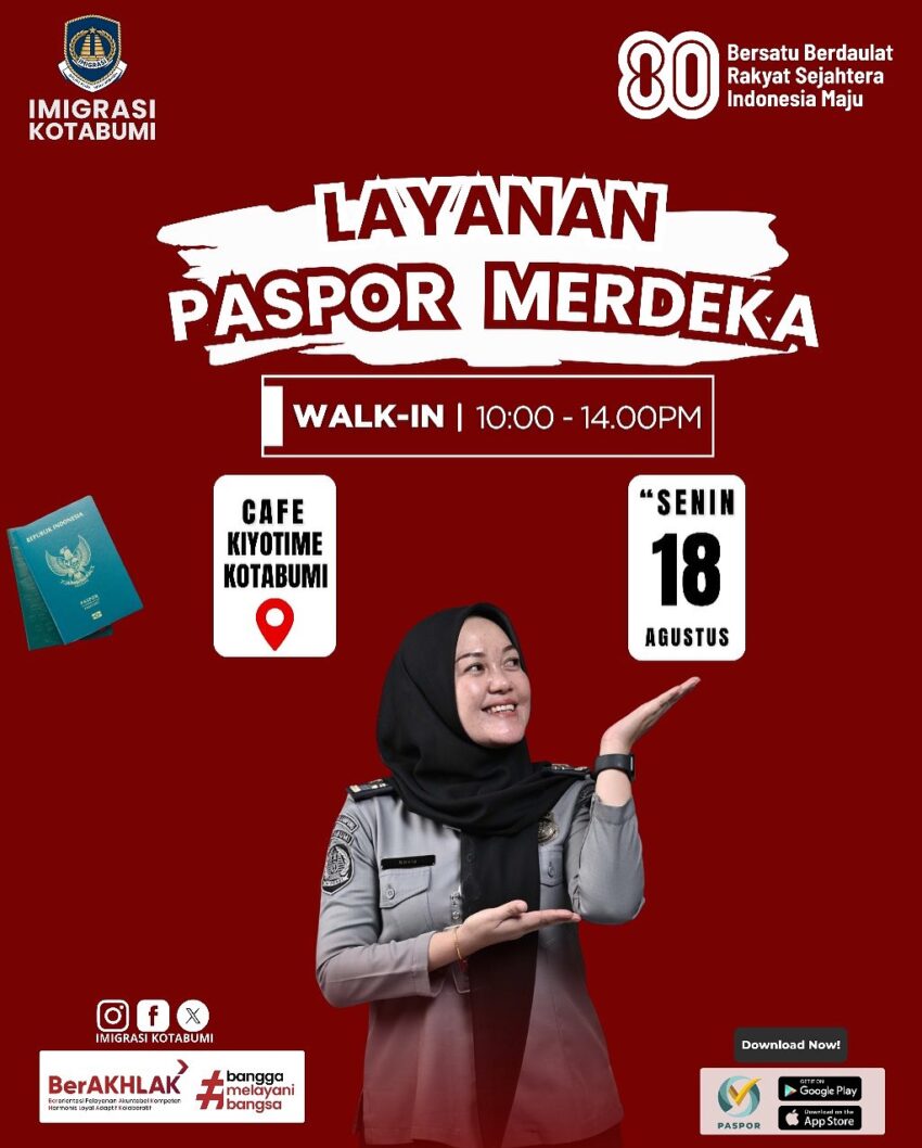 Kantor Imigrasi Kelas II Non TPI Kotabumi akan menghadirkan Layanan Paspor Merdeka