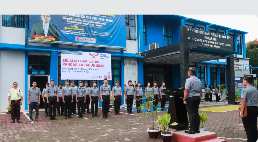 Imigrasi Kotabumi Laksanakan Upacara Hari Lahir Pancasila dan Penyematan Pangkat Pegawai