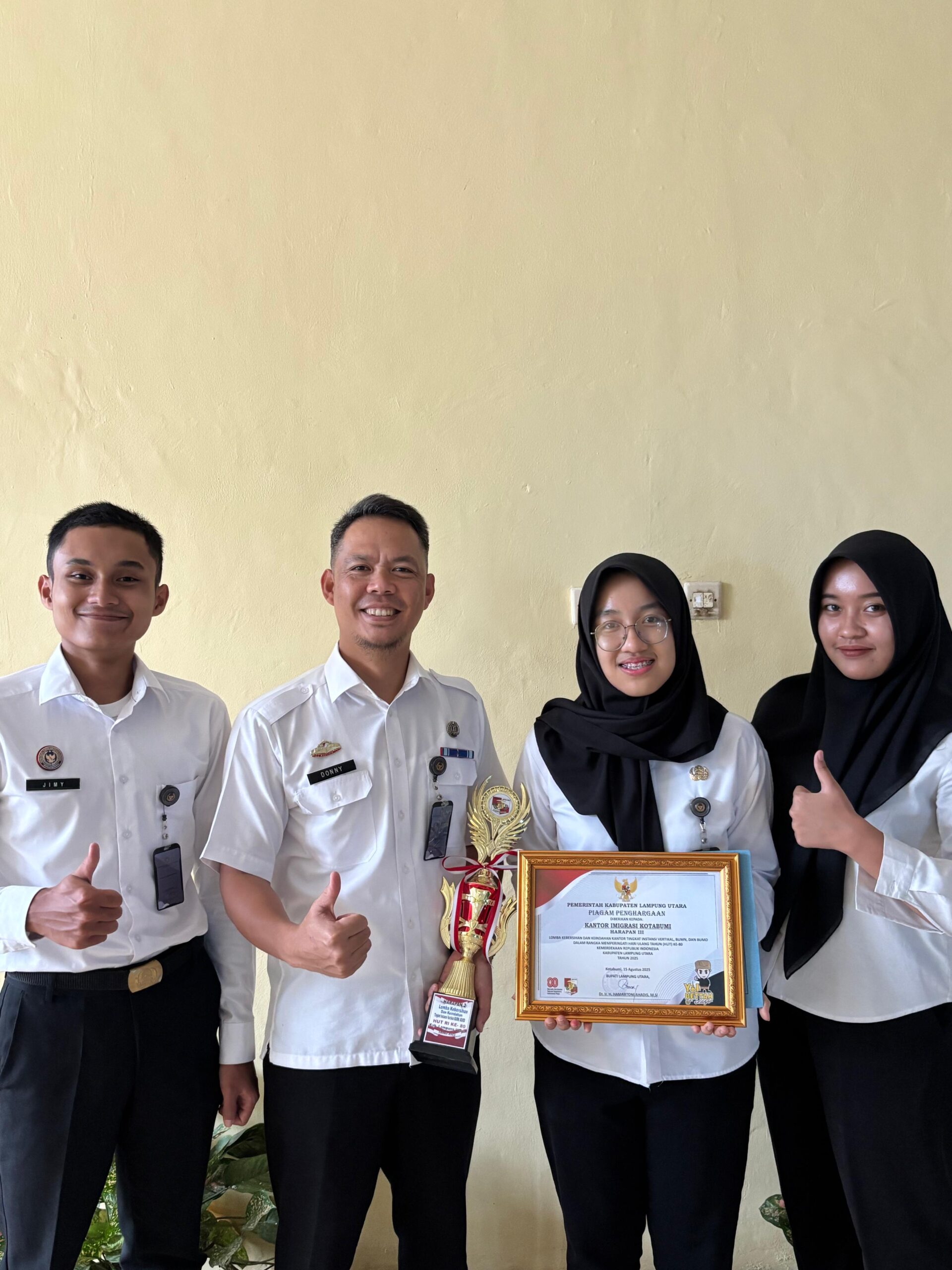 Prestasi di Bidang Kebersihan dan Keindahan: Kanim Kotabumi Raih Juara Harapan III