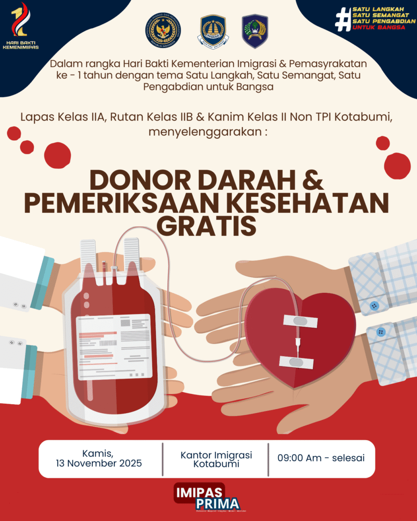 🩸 Satu Langkah, Satu Semangat! Lapas, Rutan, dan Kanim Kotabumi Gelar Donor Darah dan Pemeriksaan Kesehatan Gratis