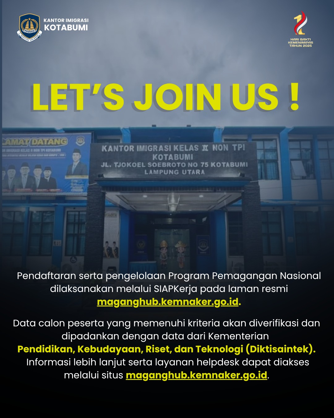 📢 Kesempatan Emas! Program Magang Nasional Batch 2 di Kantor Imigrasi Kelas II Non TPI Kotabumi
