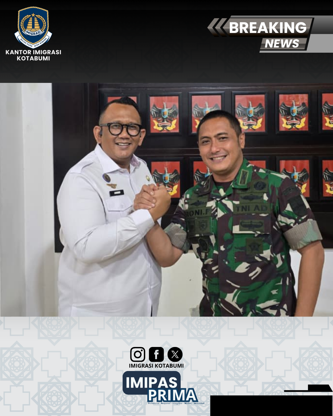 Kepala Kantor Imigrasi Kotabumi Laksanakan Kunjungan Pamitan ke Kodim 0412/LU dan Subdenpom II/3-1