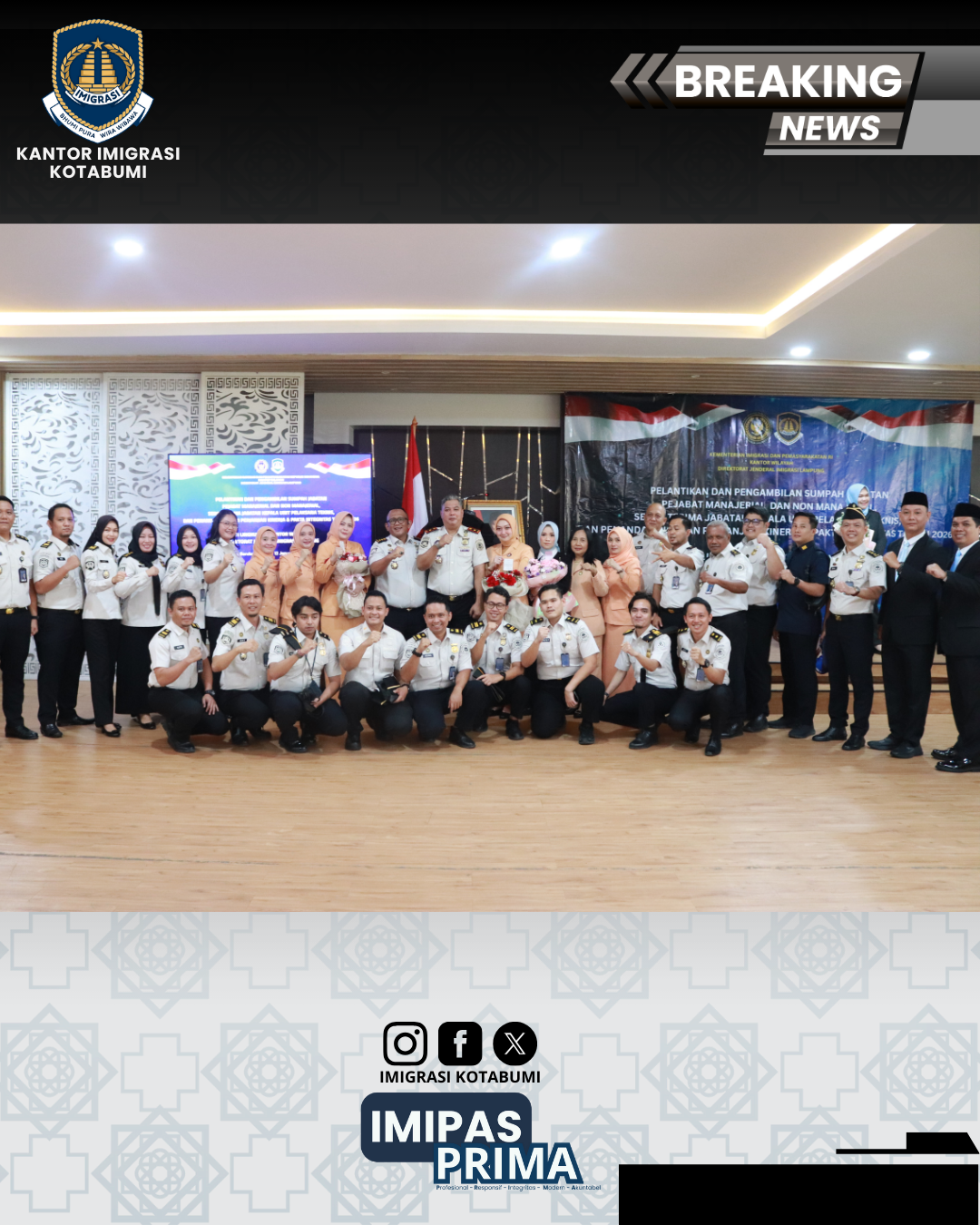 Serah Terima Jabatan Kepala Kantor Imigrasi Kotabumi, Tonggak Keberlanjutan Kepemimpinan