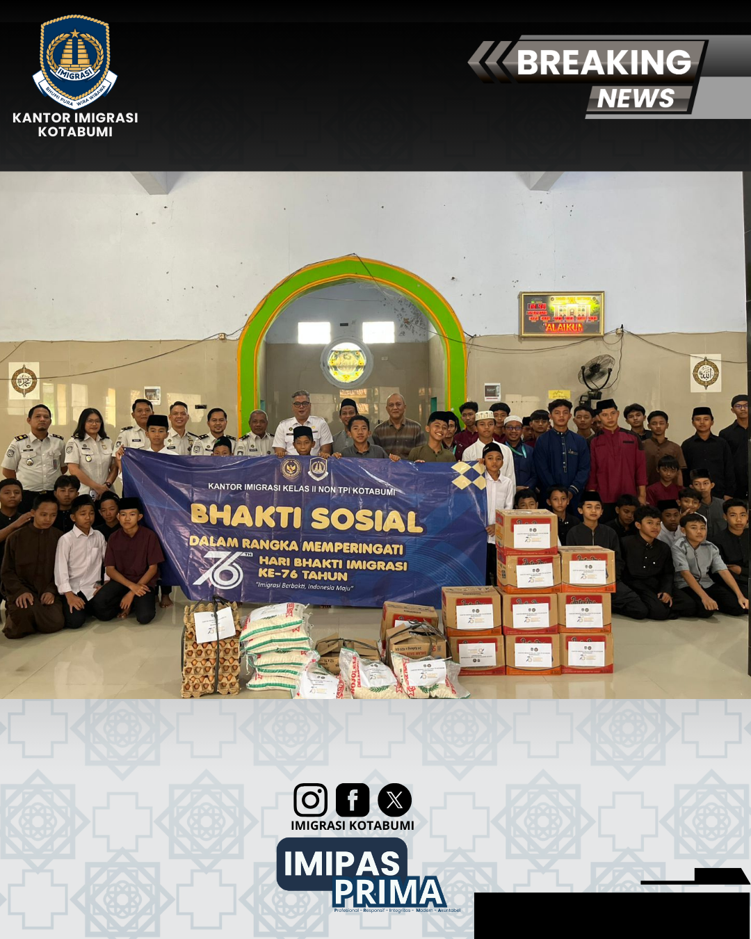 Bakti Sosial di Pondok Pesantren Nurul Muttaqin Warnai Peringatan Hari Bakti Imigrasi ke-76 Tahun 2026