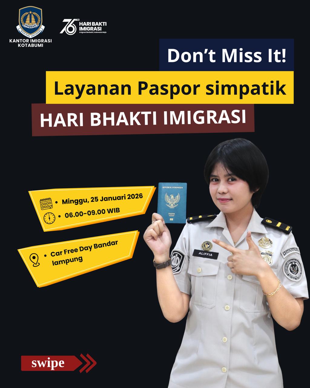 Kabar Gembira! Kantor Imigrasi Kotabumi Hadir di Car Free Day Bandar Lampung untuk Layanan Paspor Simpatik