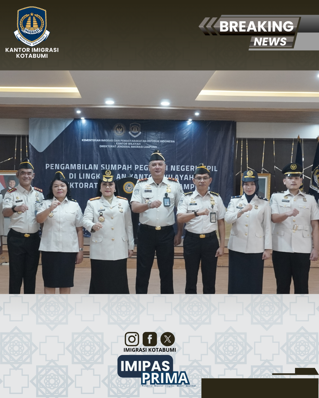 Pengambilan Sumpah PNS di Lingkungan Kanwil Direktorat Jenderal Imigrasi Lampung