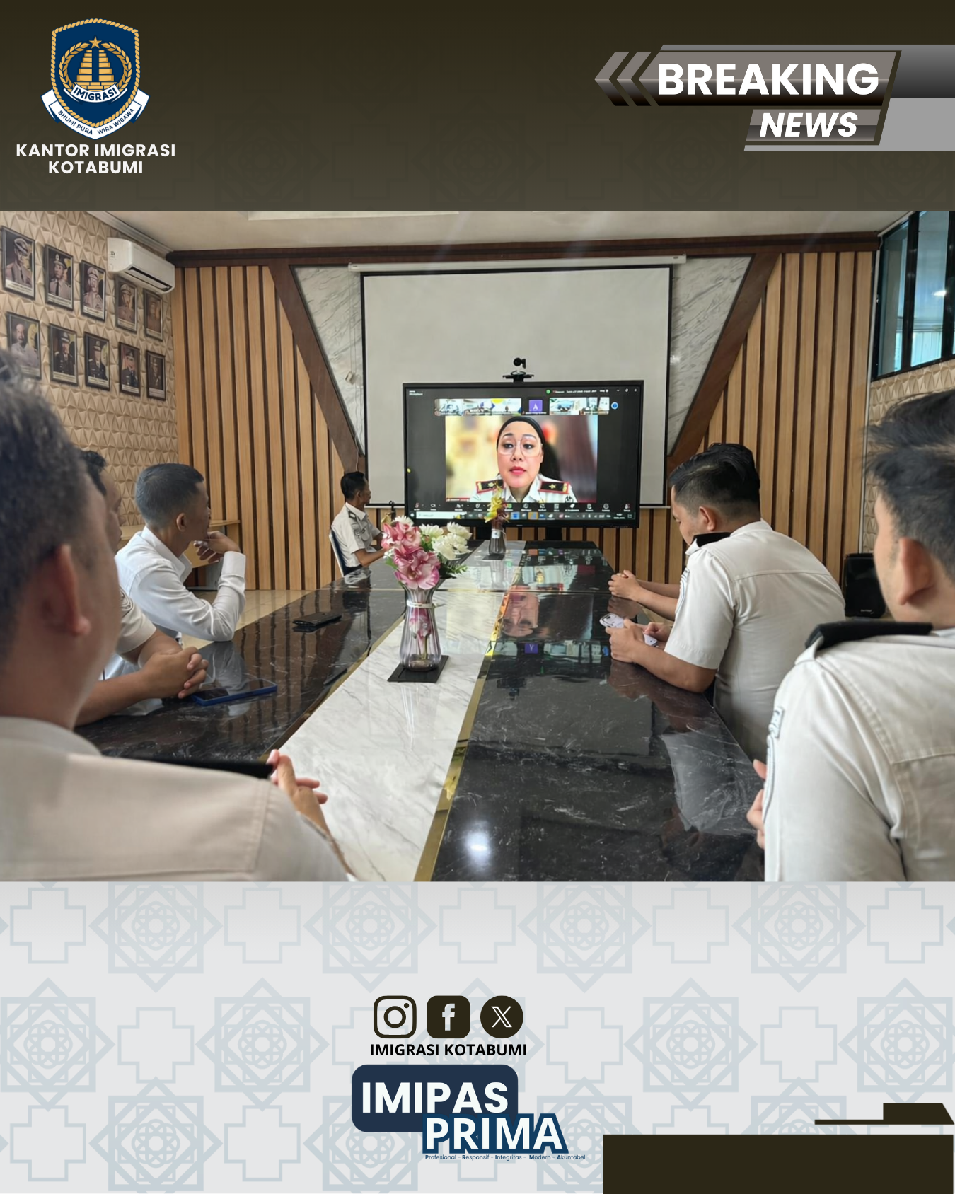 Kantor Imigrasi Kotabumi Ikuti Zoom Meeting Arahan Kepala Kantor Wilayah Dirjen Imigrasi Lampung