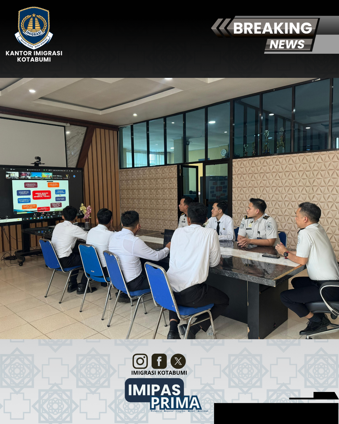Kantor Imigrasi Kotabumi Ikuti Sosialisasi Aplikasi SIKN dan JIKN melalui Zoom Meeting di Aula Kantor