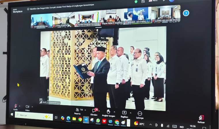 Kantor Imigrasi Kotabumi Ikuti Upacara Pelantikan Inspektur Jenderal Kementerian Imigrasi dan Pemasyarakatan Secara Virtual