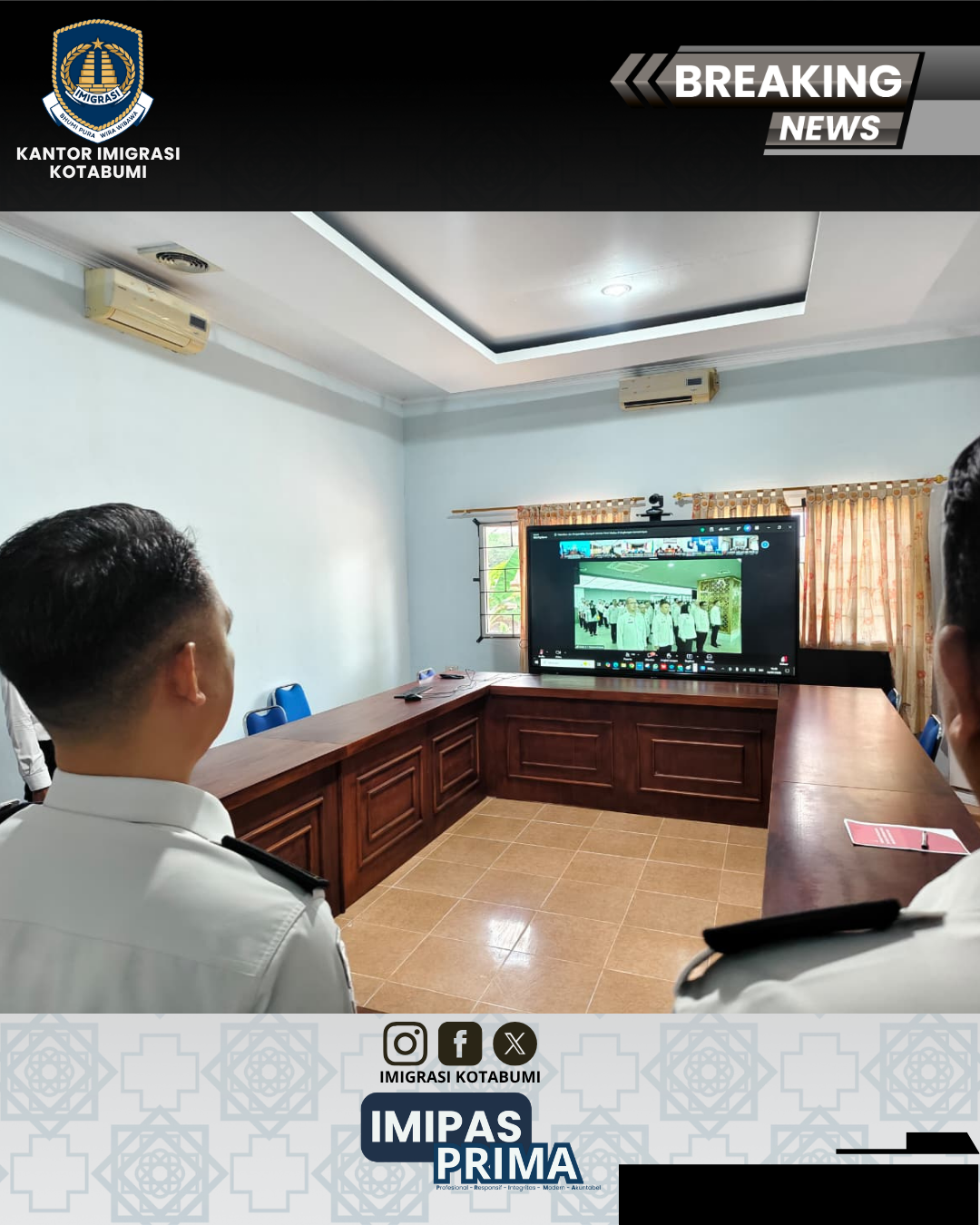 Kantor Imigrasi Kotabumi Ikuti Upacara Pelantikan Inspektur Jenderal Kementerian Imigrasi dan Pemasyarakatan Secara Virtual